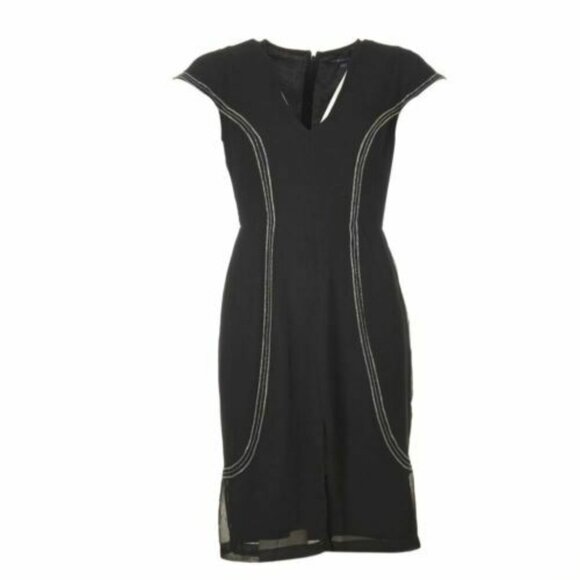 French Connection Little Black Dress Beaded Detail Sexy Bodycon Cap Sleeve Sz 6 - Picture 1 of 7